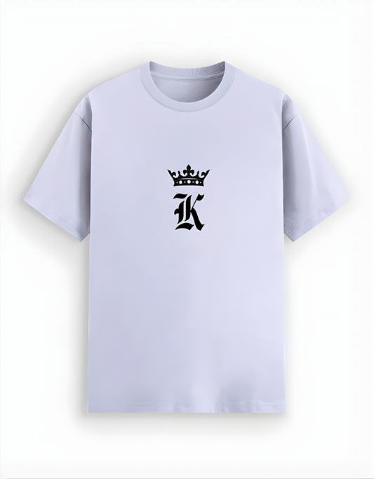 Light purple t-shirt with a black logo on a white background