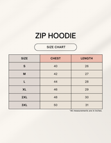 Plain Zip Hoodie size chart