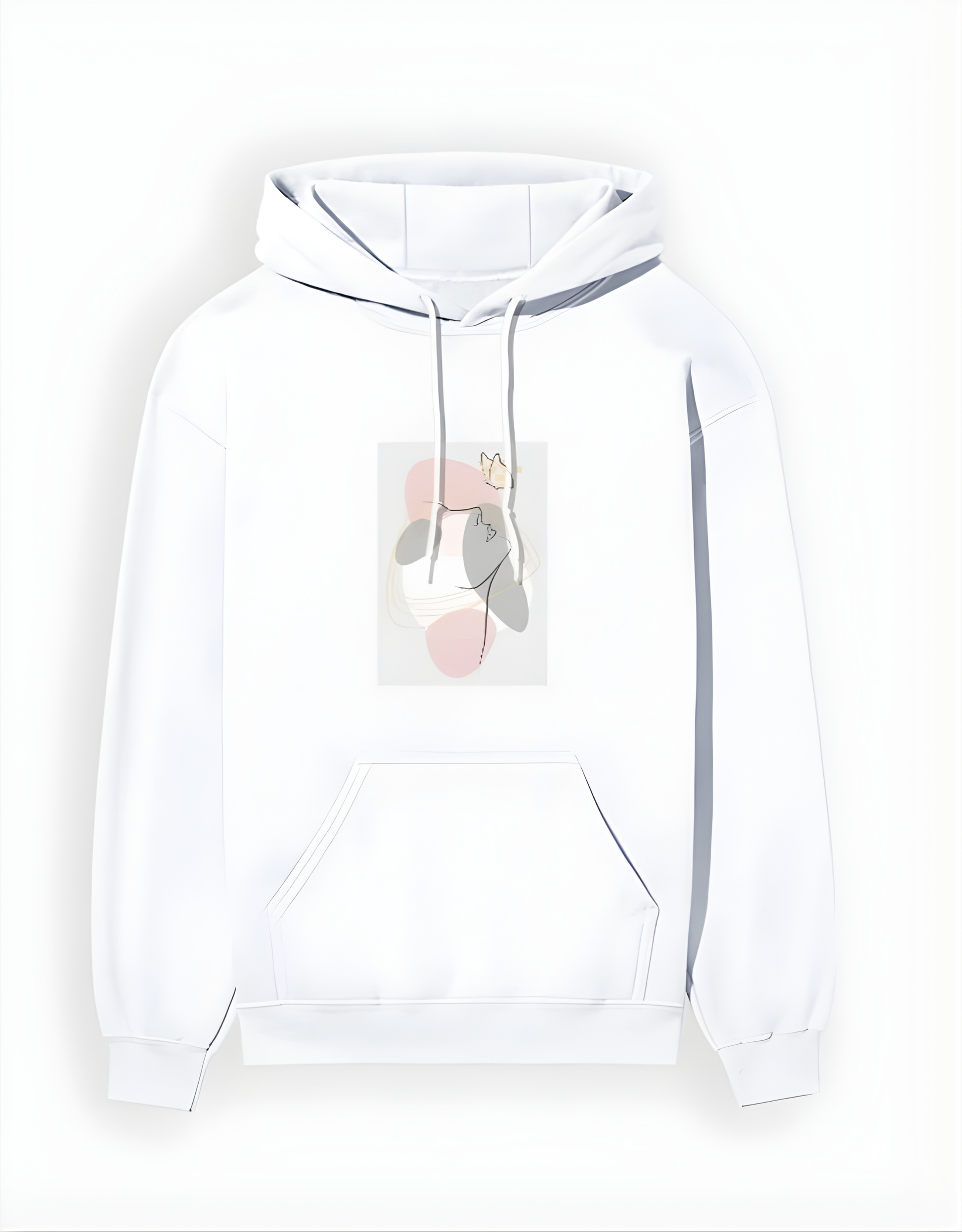 White hoodie with a floral design on a white background