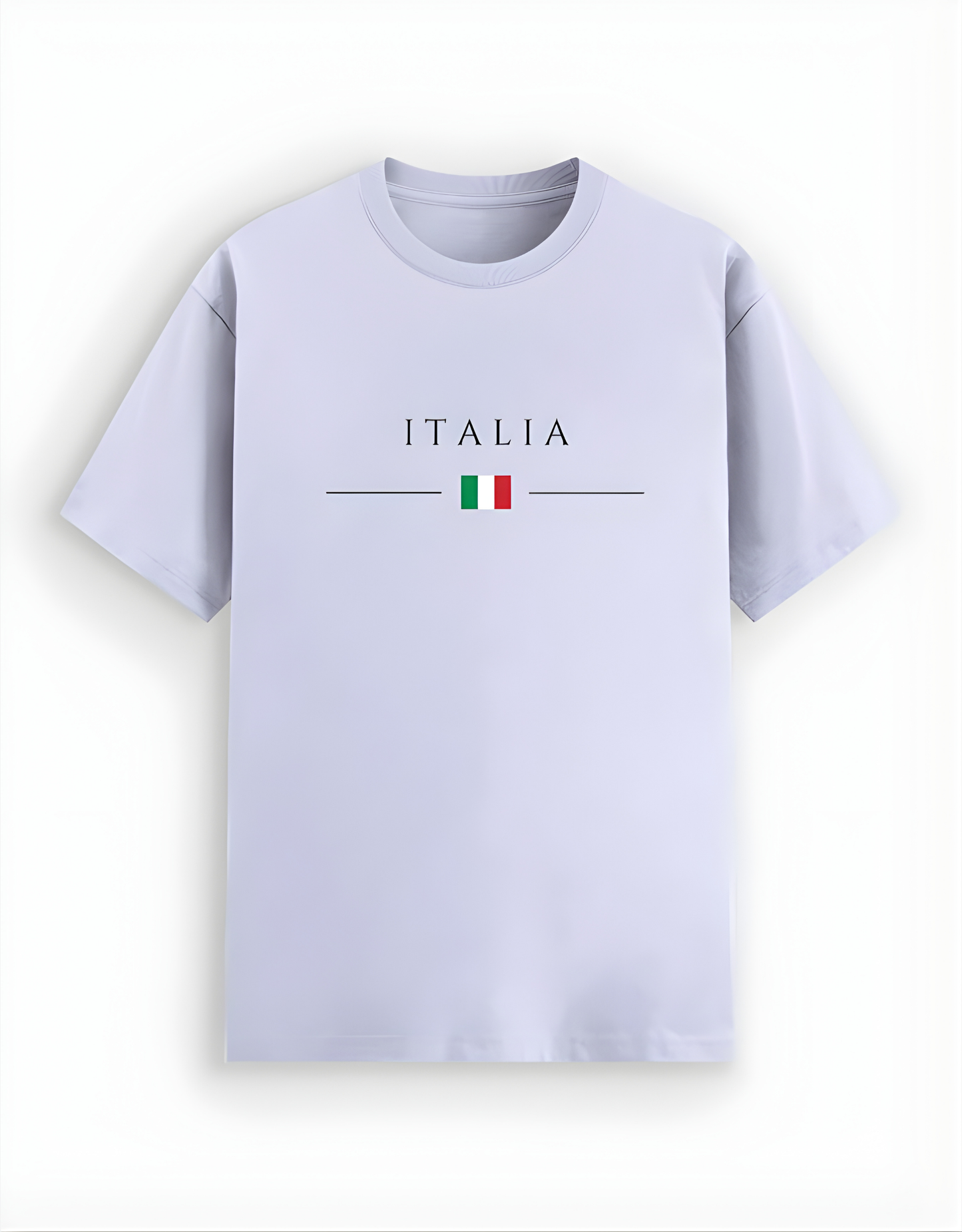 Light purple t-shirt with 'ITALIA' and Italian flag design on a white background