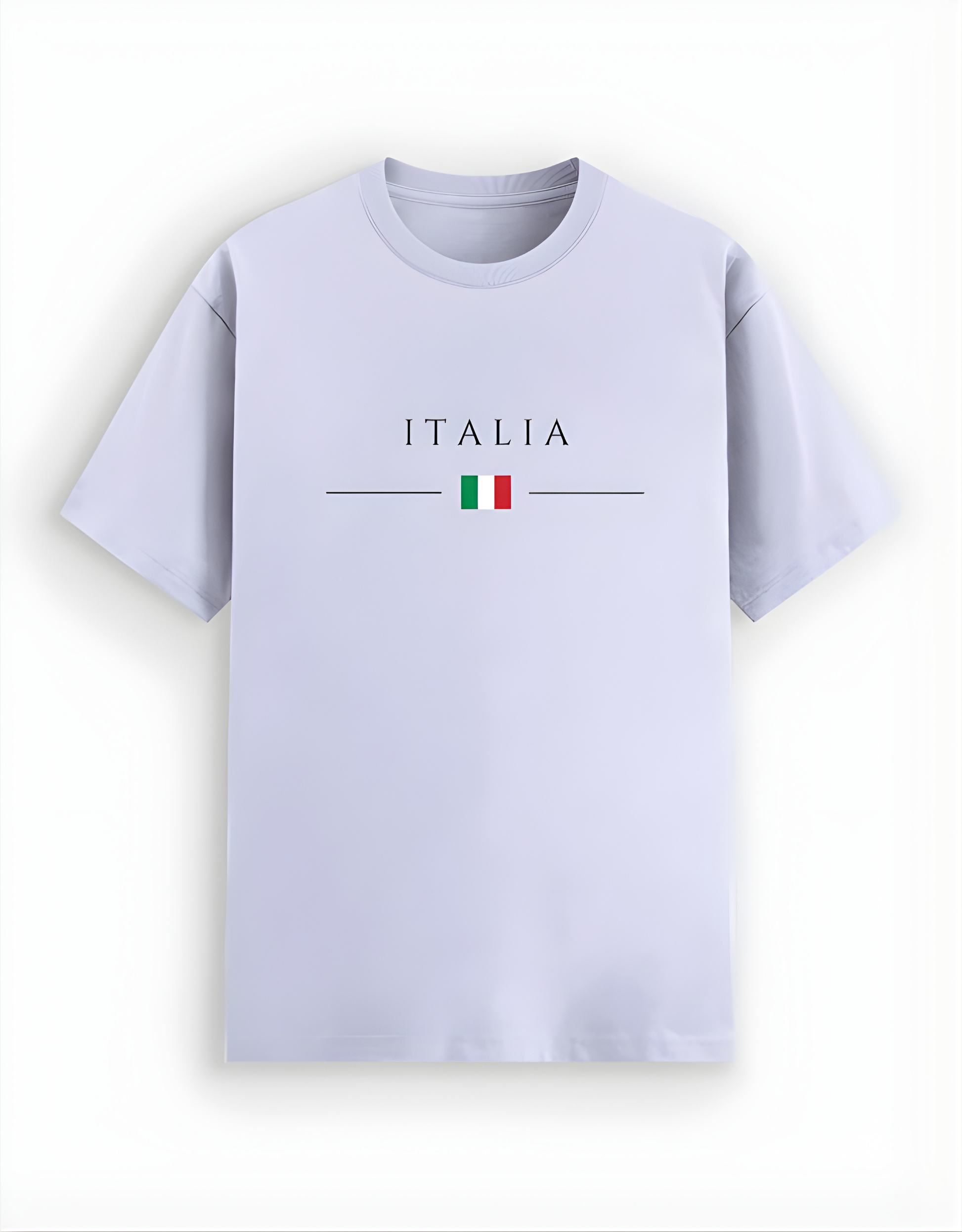 Light purple t-shirt with 'ITALIA' and Italian flag design on a white background