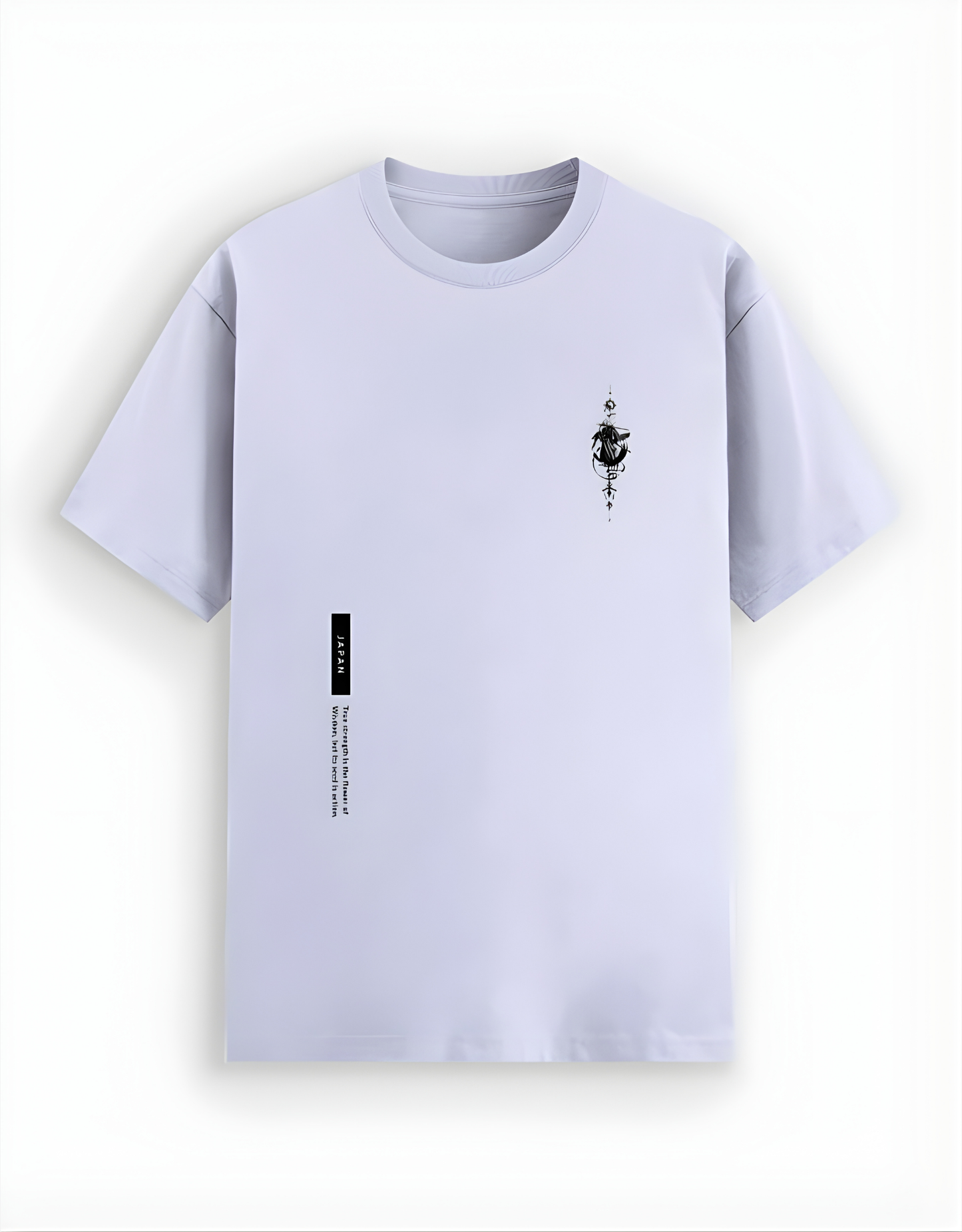 Light purple t-shirt with black text and design on a white background