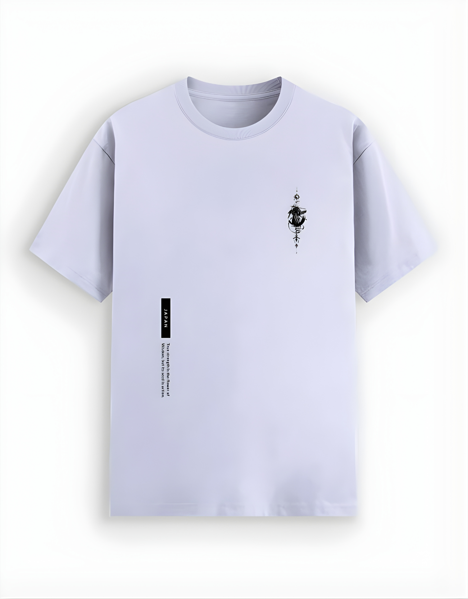 Light purple t-shirt with black text and design on a white background