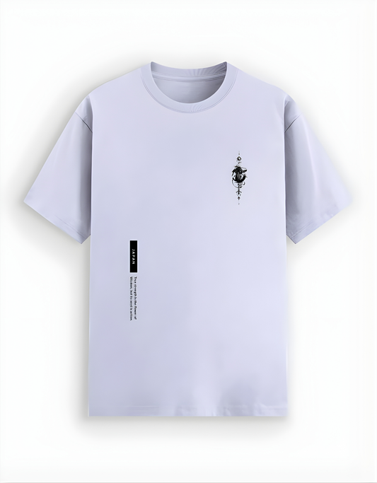 Light purple t-shirt with black text and design on a white background