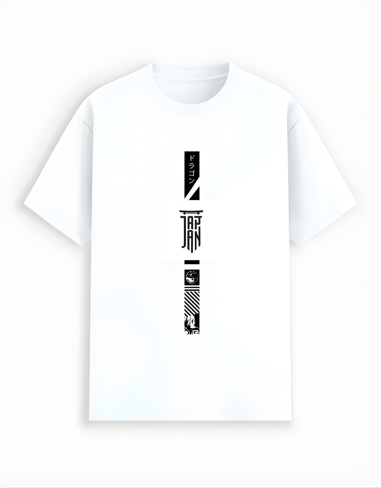 White t-shirt with black text design on a white background