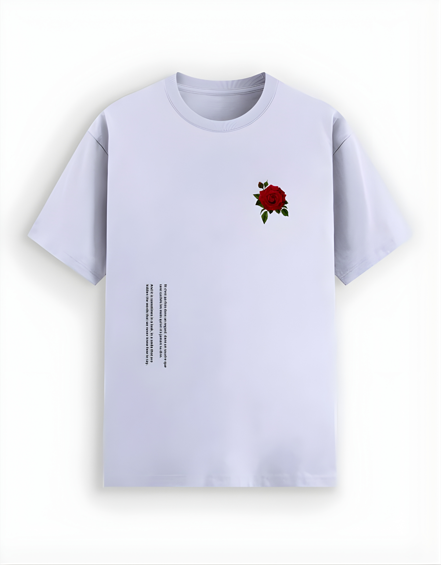 Light purple t-shirt with a red rose graphic on a white background
