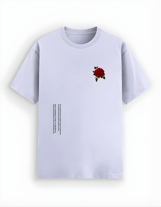 Light purple t-shirt with a red rose graphic on a white background