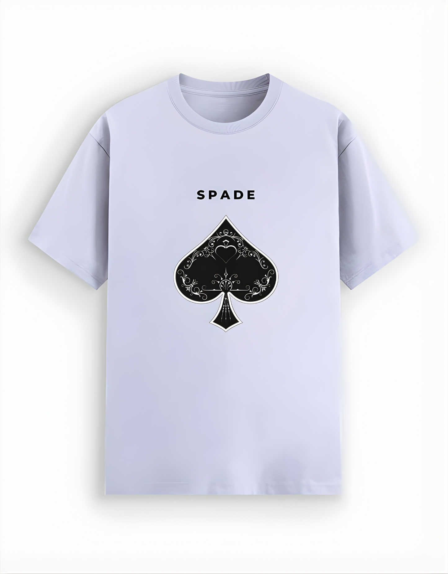 Light purple t-shirt with black spade symbol and 'SPADE' text on a white background