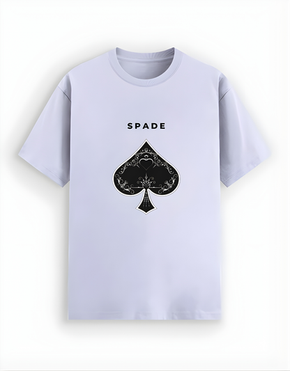 Light purple t-shirt with black spade symbol and 'SPADE' text on a white background